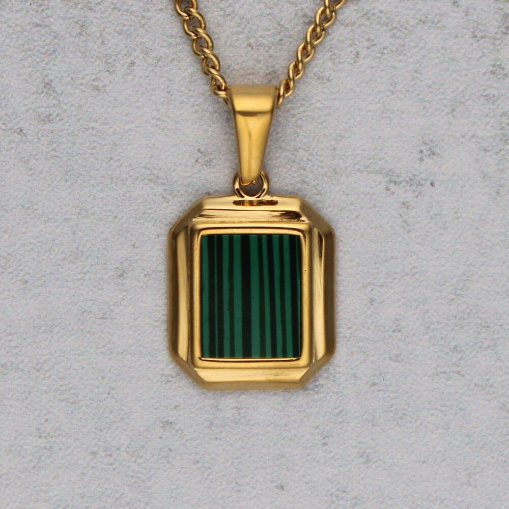 Gold Faux Malachite Pendant Necklace